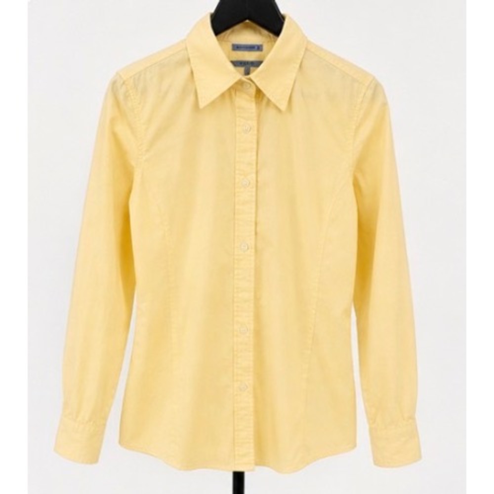 Izod Womens Yellow Long Sleeve Button Down Shirt Stretch Cotton Size M